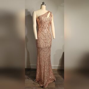 Gold Sequin Asymmetrical Maxi Dress